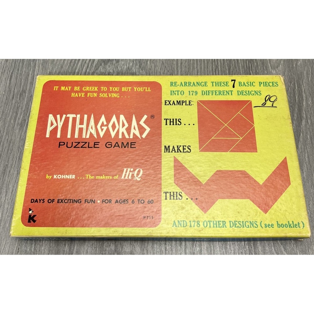 Vintage Pythagoras Puzzle Game by Kohner Hi-Q Tangram Brain Teaser 179 Designs